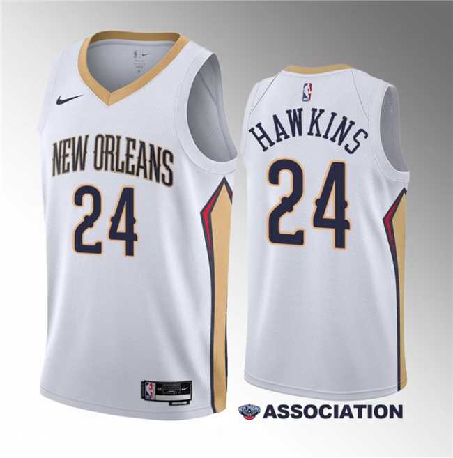 Mens New Orleans Pelicans #24 Jordan Hawkins White 2023 Draft Association Edition Stitched Basketball Jersey